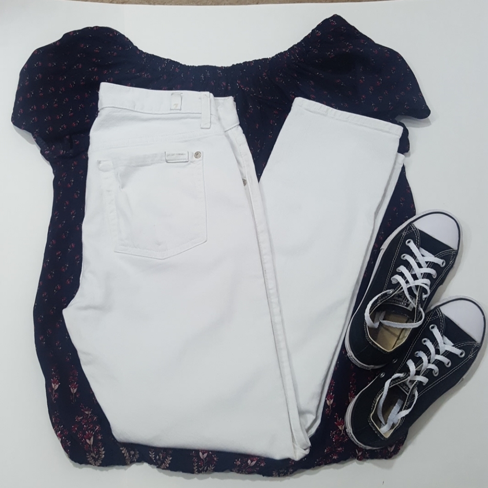 7 For All Mankind White Straight Leg Jeans